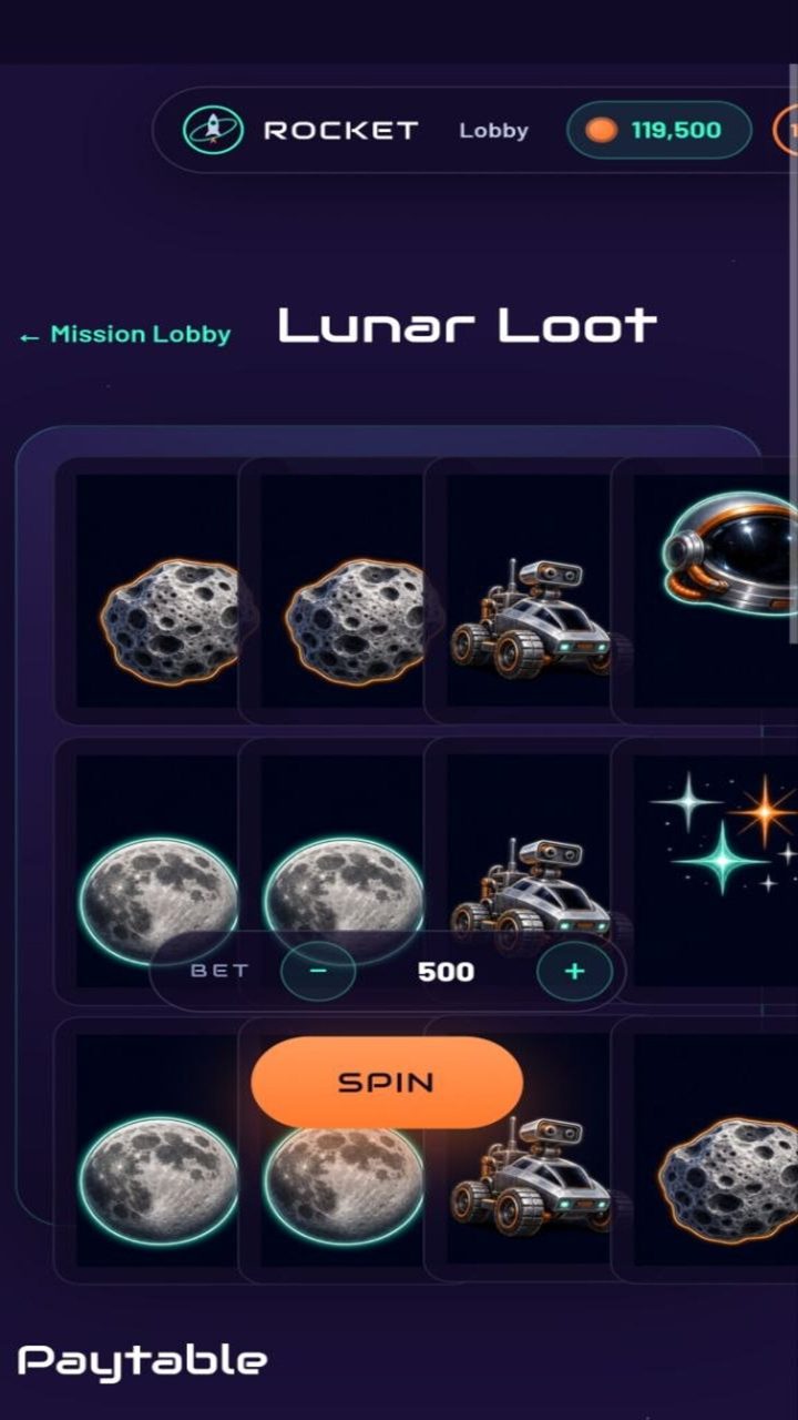 Slot machine screen inside the app